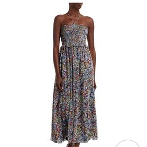 Black Paisley Smocked Halter Midi Dress - Aqua/Bloomingdales Large